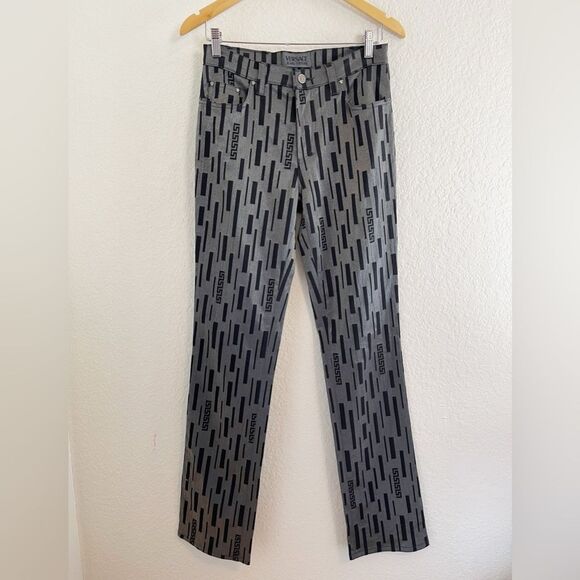 VERSACE Grecian print black and silver designer Pants. 29 - Picture 1 of 11